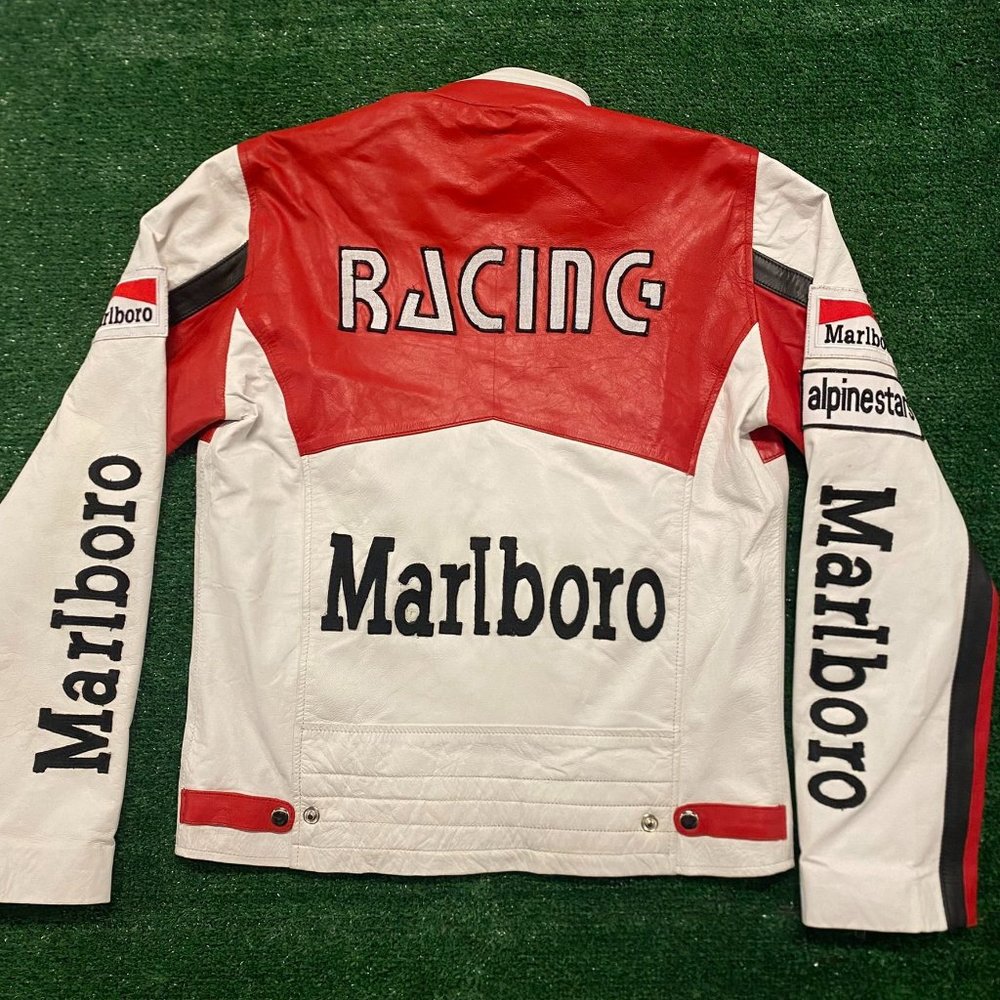 Marlboro Vintage 90s Leather Racing Jacket - Picture 3 of 4